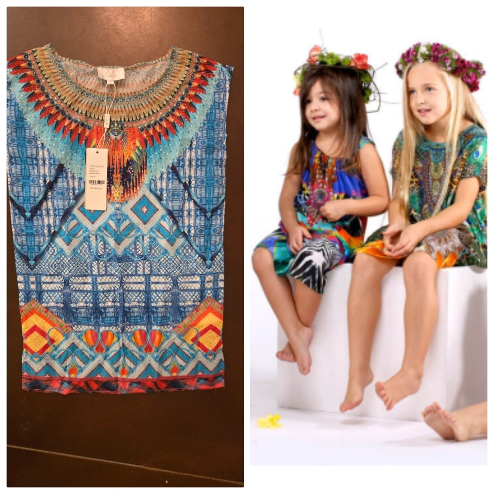 Nwt Camilla Kids Round Neck Kaftan Dress White Lotus 4